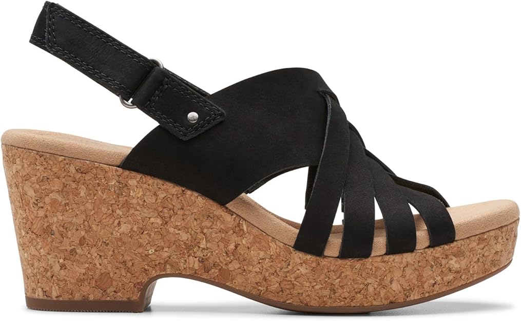 Clarks Women's Size 9 M, Giselle Ivy Slingback Wedge Sandals, Black Nubuck