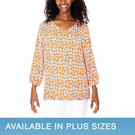 Mario Serrani Ladies' Size 2X, 3Q Sleeve Tunic Top, Pink Floral