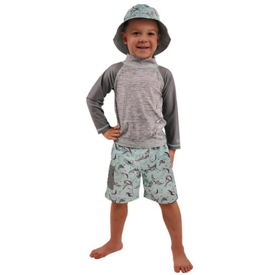 UV Skinz Size 3T Swim Set 3-PC (1) swim shirt (1) board short (1) hat, Manta Rey