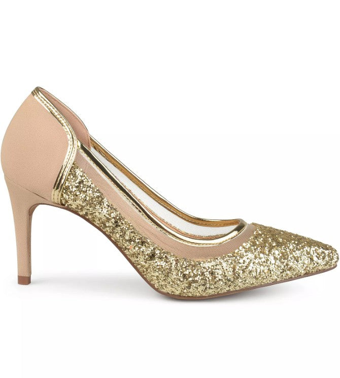 Journee Women's Size 11, Kalani Stiletto Heels Pumps, Glitter Gold