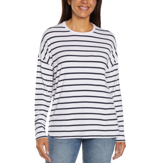 Gap Ladies' Size Medium (8-10) Drop Shoulder Top Long Sleeve Shirt, Navy Stripe