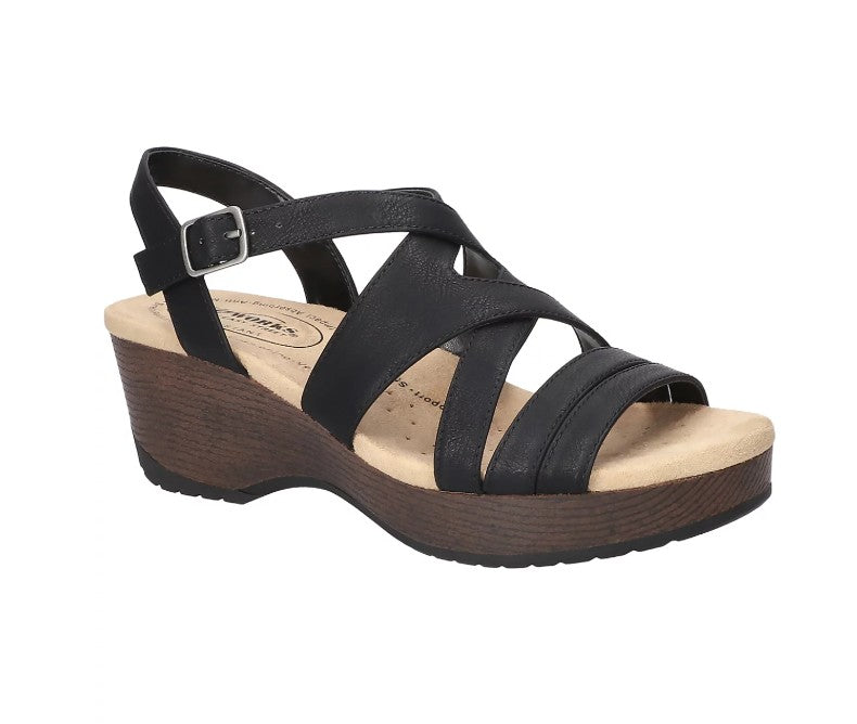 Easy Works by Easy Street Women's 8.5 WW, Rosella Slip-Resistant Sandals, Black