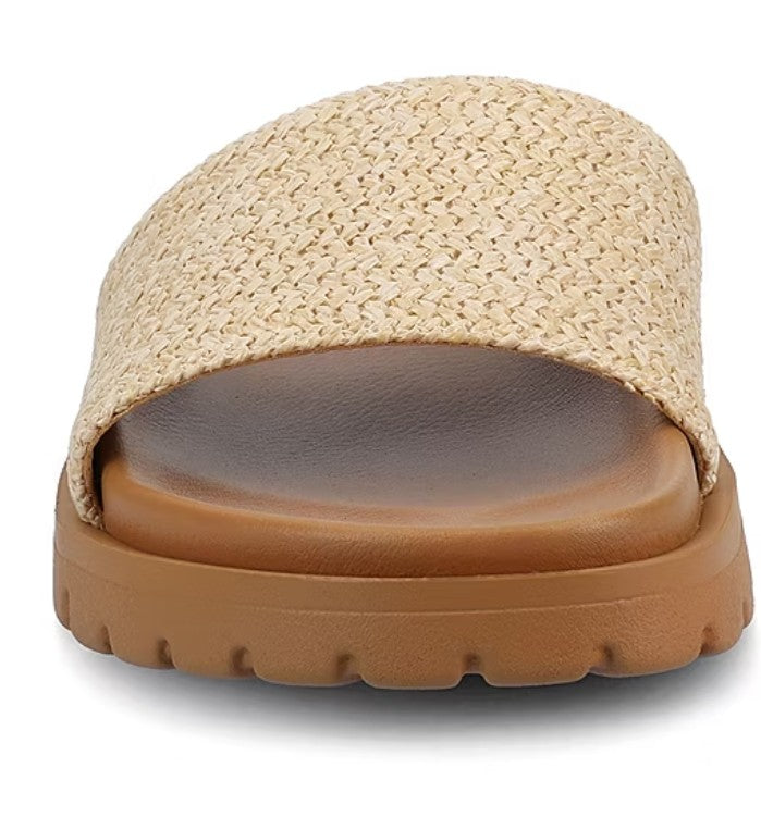 Journee Collection Women's Size 10, Starr Flat Slide Slip on Sandals, Natural