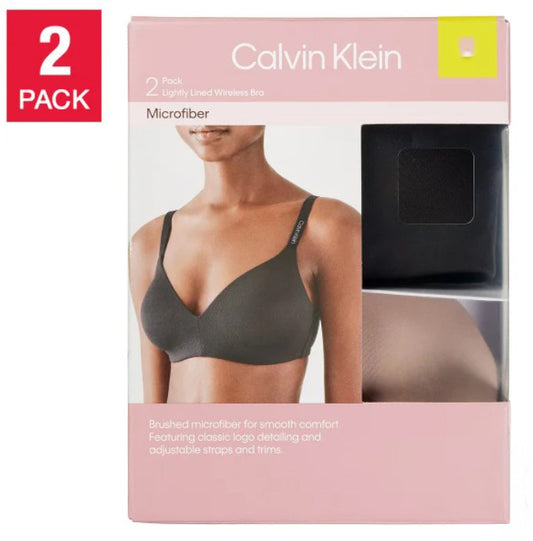 Calvin Klein Women's Size Large Wirefree Bra, 2-pack, Black (1) Cedar (1)