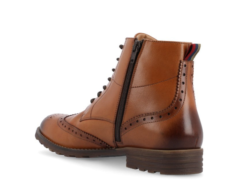 Thomas & Vine Men's Size 8, Edison Leather Wingtip Ankle Boots, Cognac