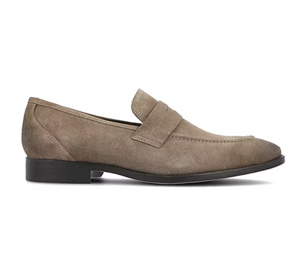 Thomas & Vine Men's Size 13, Bishop Moc Toe Penny Loafers, Taupe Suede