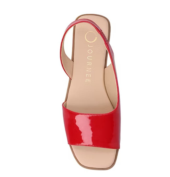 Journee Women's Size 10 Wide, Brinsley Sling Back Flat Sandals, Red Patent