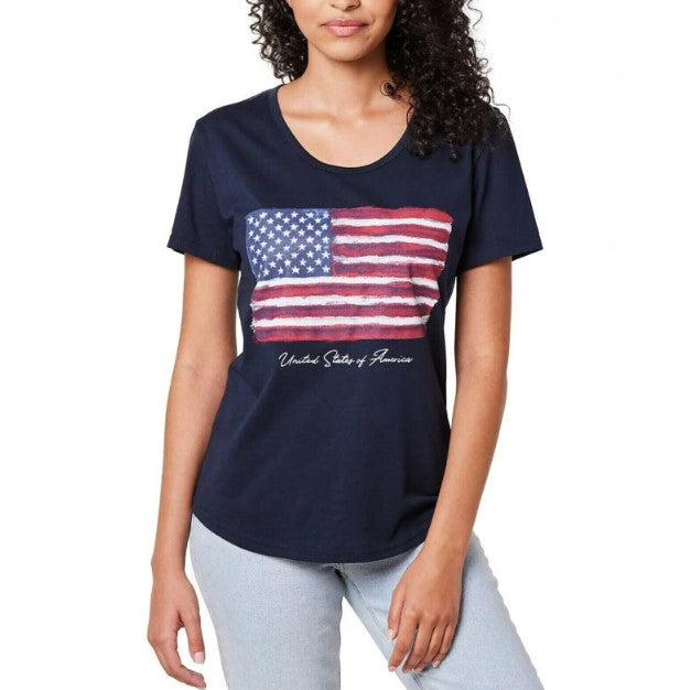 General Standard Ladies' Size Small Americana T-Shirt USA Flag, Navy