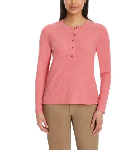 G.H. Bass & Co. Ladies' Size Medium (8-10) Long-Sleeve Henley Top, Pink