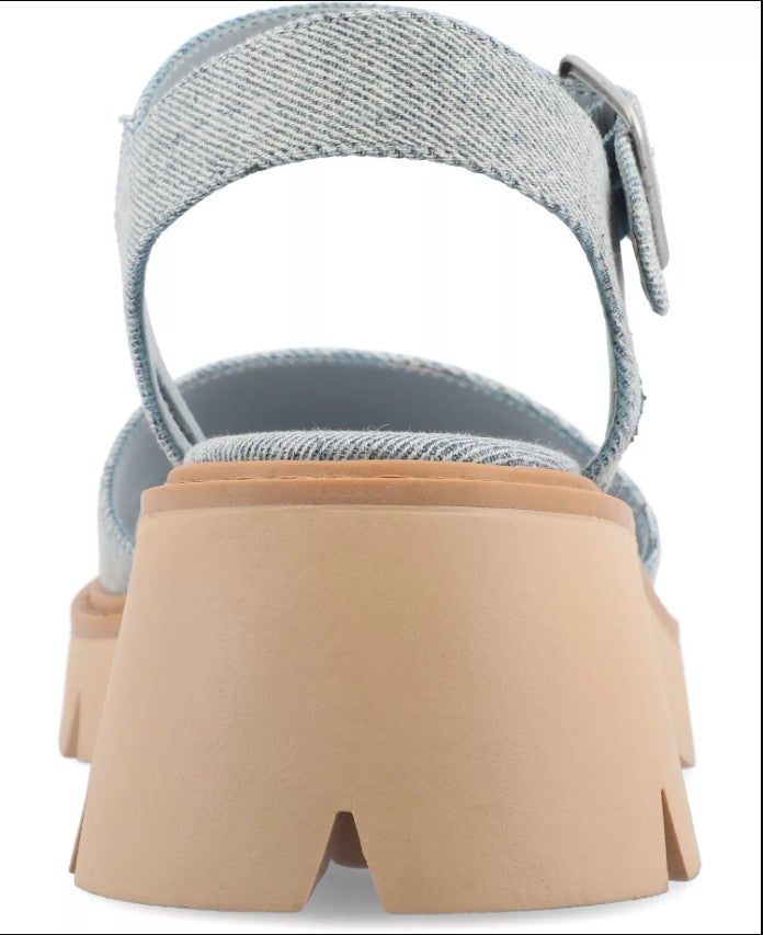 Journee Collection Women Size 8.5, Tillee Lug Sole Platform Sandals, Light Denim