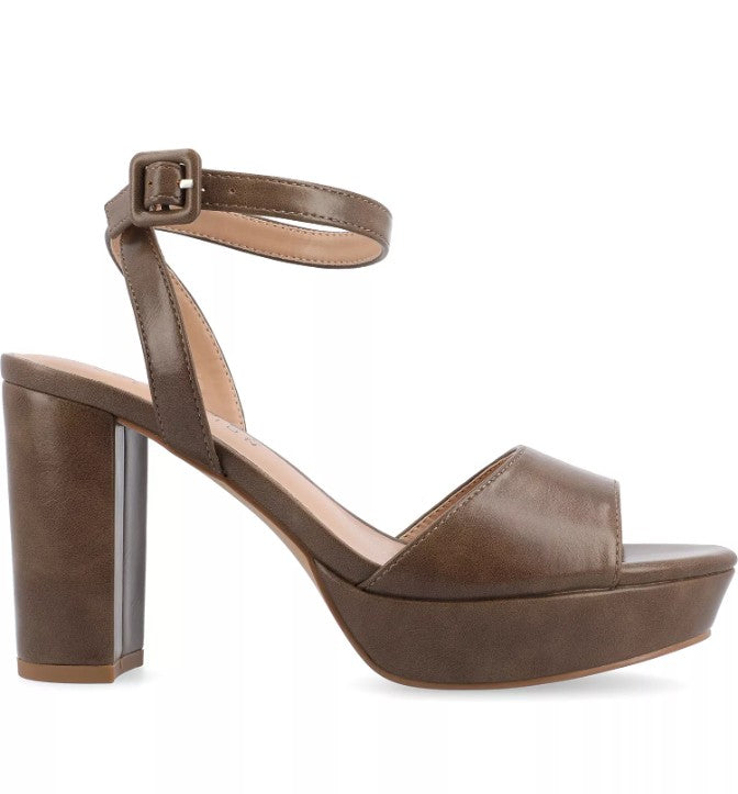 Journee Women's Size 8.5, Nairri Platform Block Heel Dress Sandals, Brown
