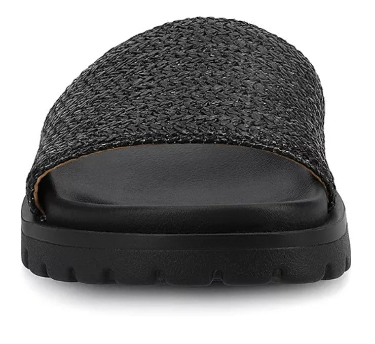 Journee Collection Women's Size 6, Starr Flat Slide Slip on Sandals, Black
