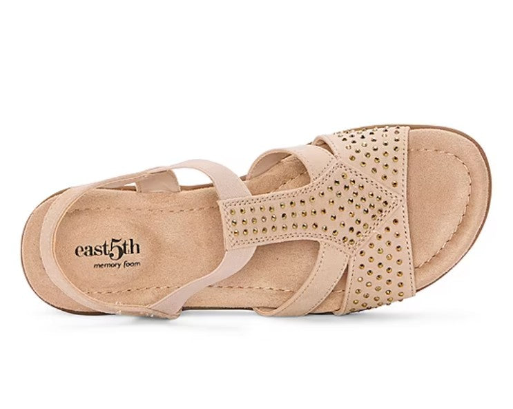 east 5th Women's Size 9.5, Studded Slingback Heeled Sandals, Nude Faux Suede