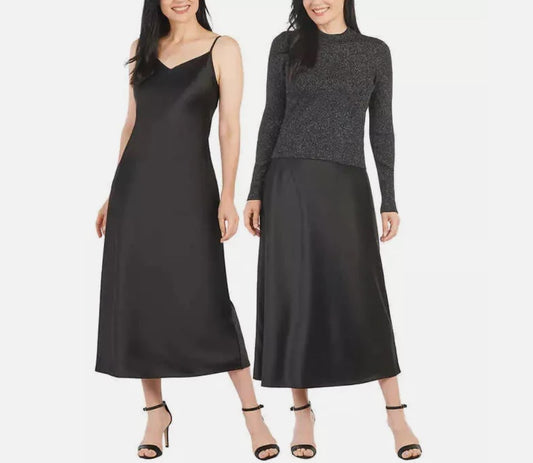 Hilary Radley Ladies' Small (4-6) Slip Dress and Sweater Set, Black Metallic