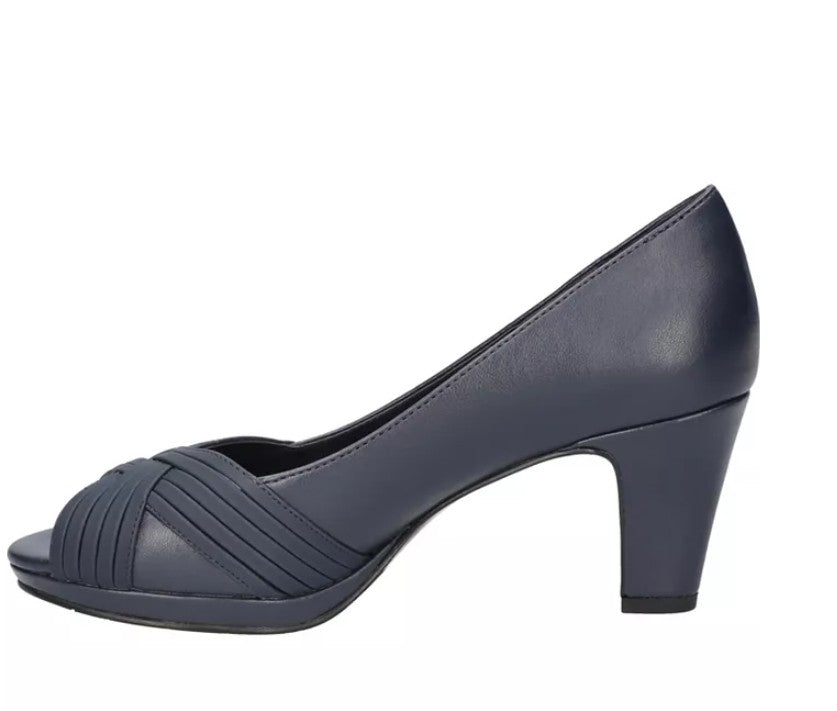 Easy Street Women's Size 6 Extra Wide, Lavish Platform Peep Toe Pumps, Navy