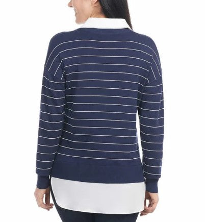 Hilary Radley 2-Fer Sweater Ladies' Size XL (16), Blue & Off White Stripes