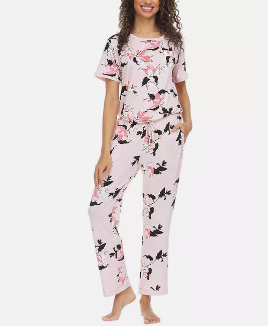 Flora Nikrooz Ladies' Size Small (4-6) 2-piece Short Sleeve PJ Set, Pink Floral