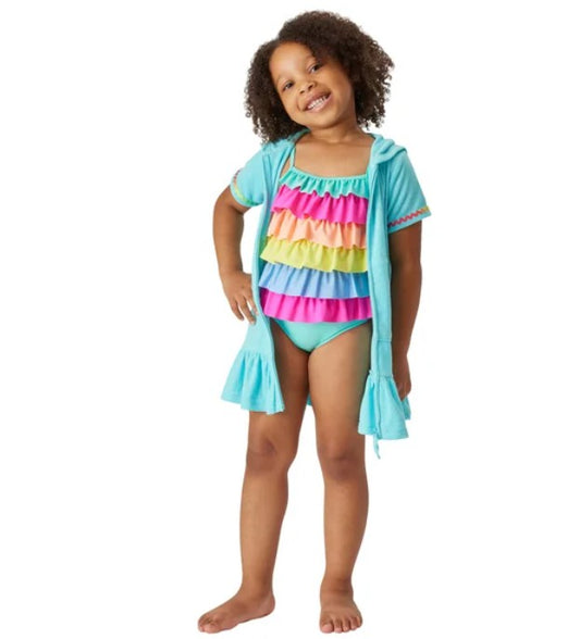 Flapdoodles Kids' Girls Size 6 2-piece Swim Set, Suit and Cover-Up, Blue