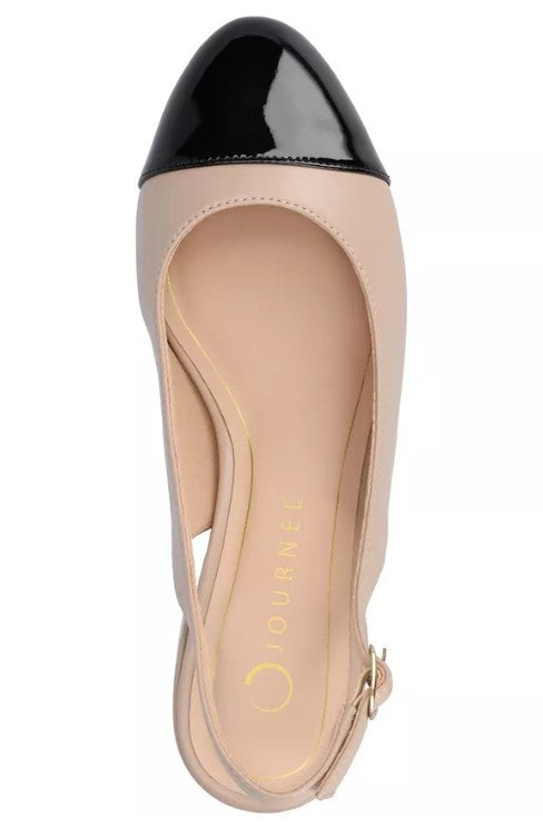 Journee Womens 6 Wide, Sammie Low Heel Slingback Two-Tone Cap Toe Pumps, Taupe