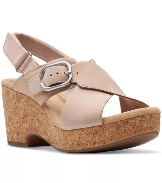 Clarks Women's Size 6, Giselle Dove Wedge Sandals, Sand Nubuck