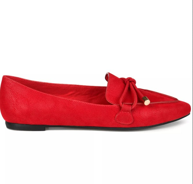 Journee Women's Size 7, Muriel Bow Detail Pointed Toe Flats Loafers, Red