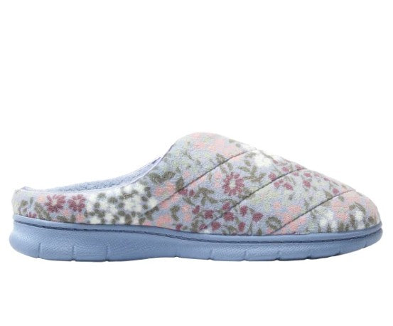 Dearfoams Women's Size Medium (7/8) Indoor/Outdoor Slippers, Blue Floral