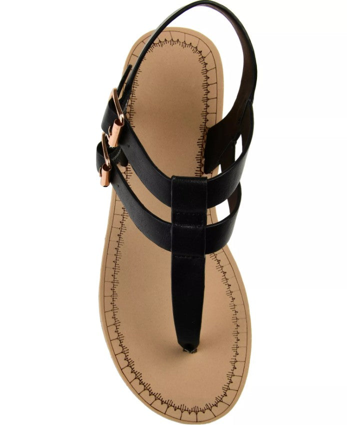 Journee Women's Size 6, Bianca Double Buckle Platform Wedge Sandals, Black