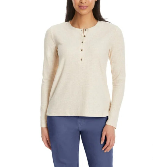 G.H. Bass & Co. Ladies' Size Medium (8-10) Long-Sleeve Henley Top, Tan