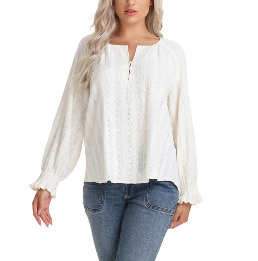 Frye Ladies' Size Small (4-6) Long Sleeve Textured Blouse, Cream (Salt Breeze)