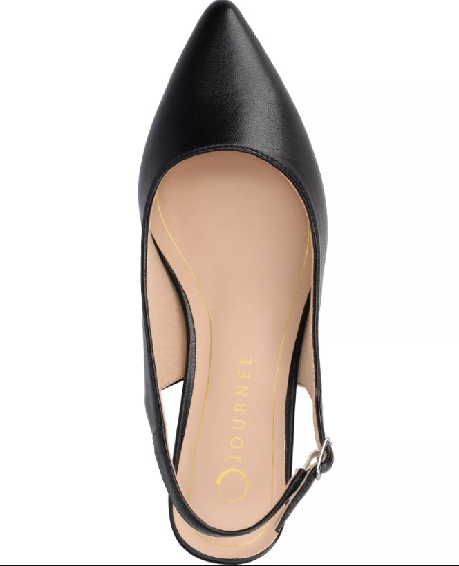 Journee Women's Size 11 Wide, Sling Back Low Block Heel Pumps, Black