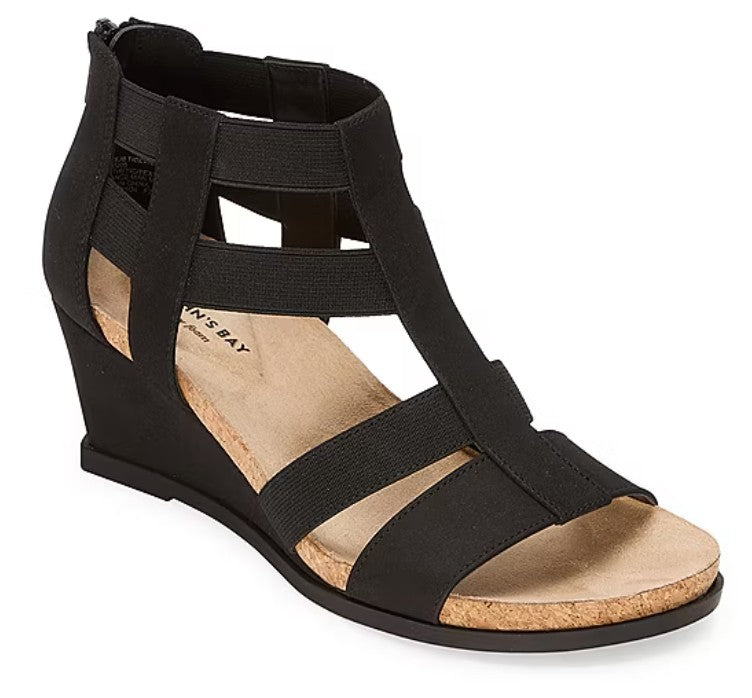 St. John's Bay Women's Size 6, Tidewell Strappy Wedge Sandals, Black