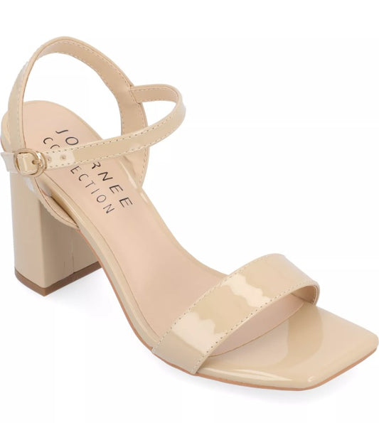 Journee Collection Women's Size 8.5 Tivona Block Heel Dress Sandals, Tan Patent