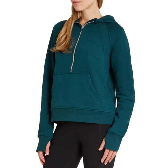 Danskin Ladies' Size XXL (18) Half Zip Hoodie, Dark Sea Green