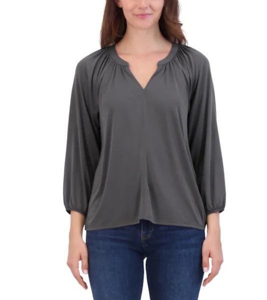 Lucky Brand Women's Size Medium (8-10) 3/4 Sleeve Sandwash Top, Gray
