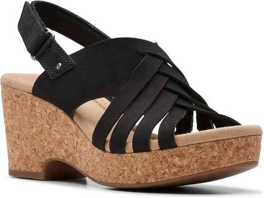 Clarks Women's Size 9 M, Giselle Ivy Slingback Wedge Sandals, Black Nubuck