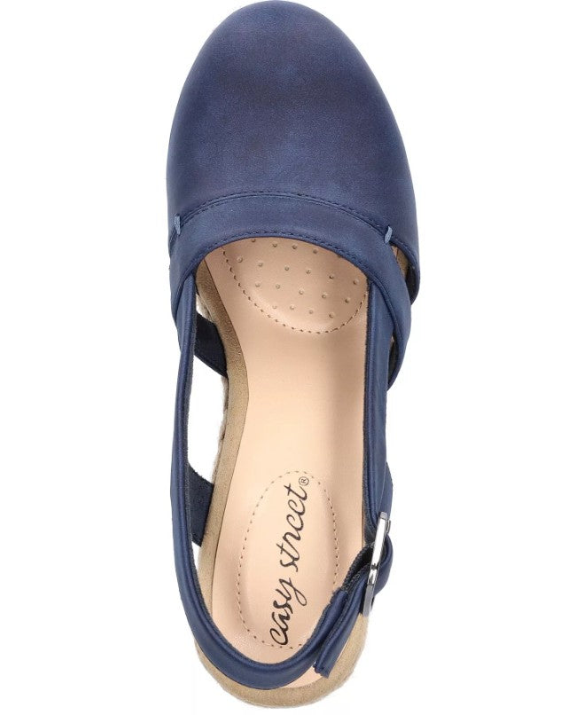 Easy Street Women's Size 9, Stargaze Espadrille Slingback Wedge Shoes, Navy