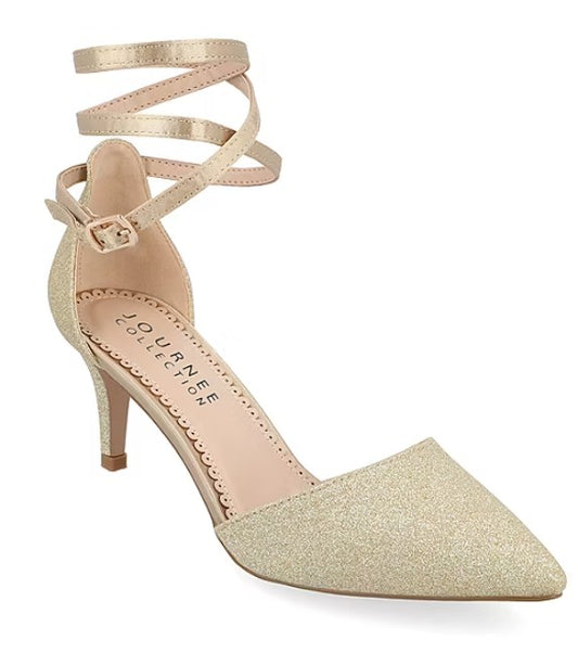 Journee Collection Luela Women's Size 6, Pointed Stiletto Dress Pumps, Gold