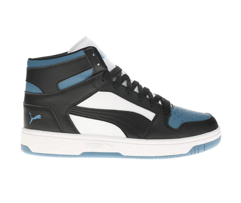 PUMA Men's Size 9.5, Rebound Layup RCL High-Top Athletic Shoes, White/Black/Blue