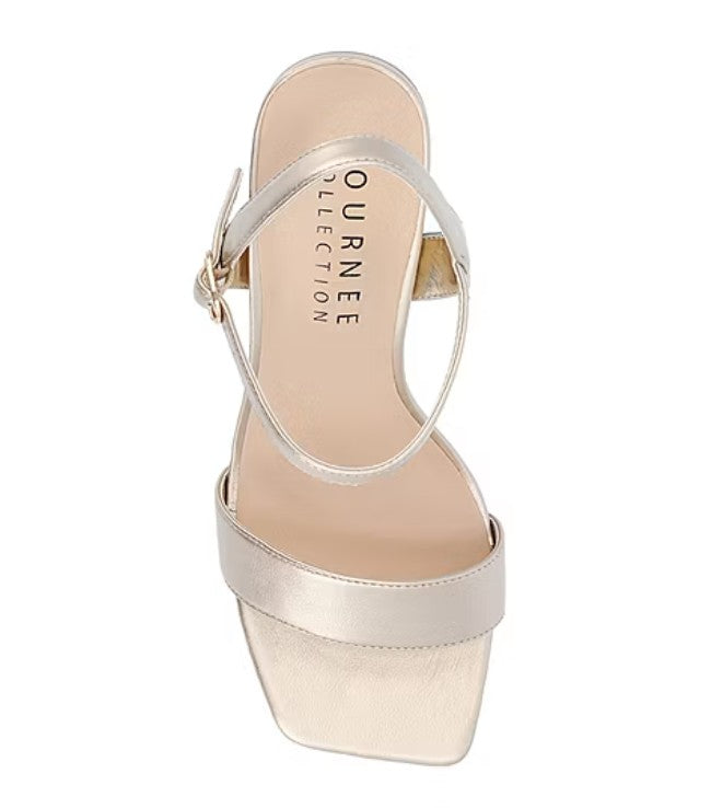 Journee Collection Women's Size 7 Tivona Block Heel Dress Sandals, Gold