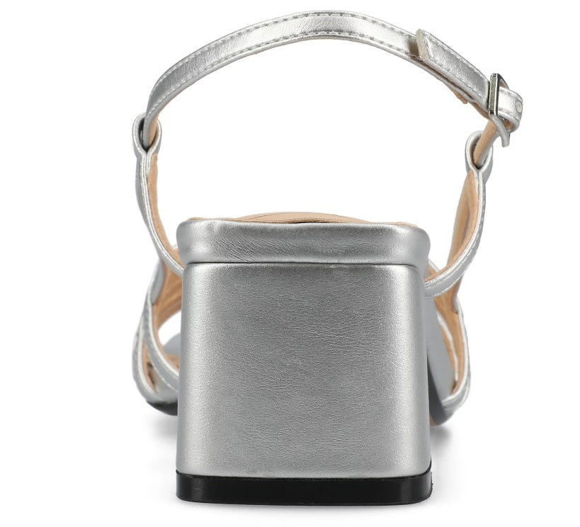 Journee Women's Size 11 Wide, Shayana Slingback Block Heel Sandals, Silver