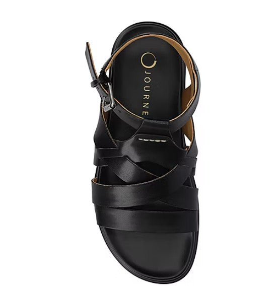 Journee Collection Women's Size 8 M, Mistee Flat Multi-Strap Sandals, Black