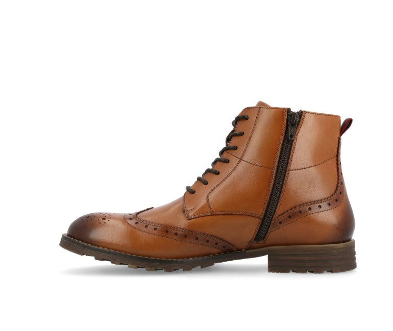 Thomas & Vine Men's Size 8, Edison Leather Wingtip Ankle Boots, Cognac