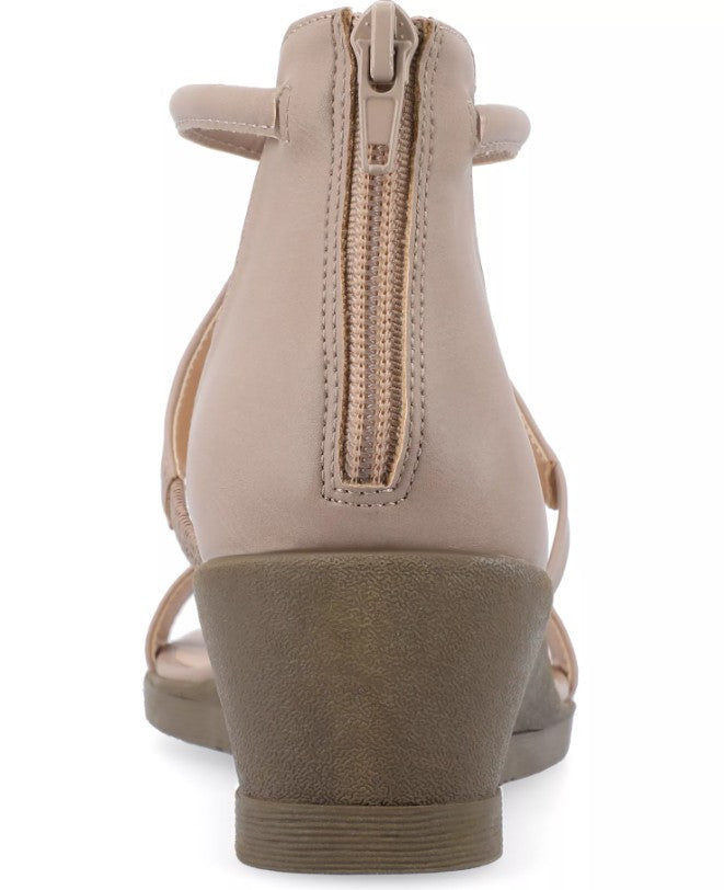 Journee Collection Women's Size 9.5, Trayle Wedge Gladiator Sandals, Taupe