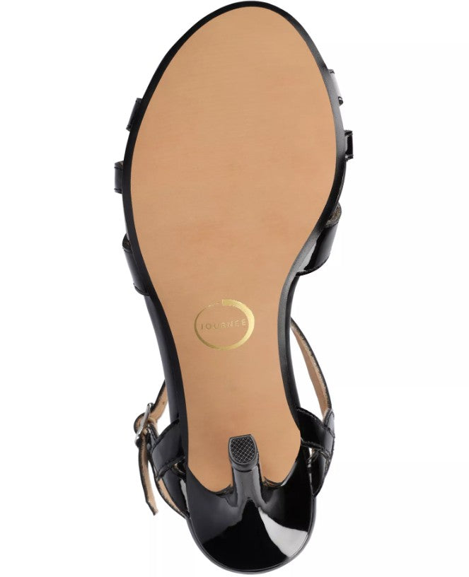 Journee Collection Women's Size 7.5, Valry Stiletto Dress Sandals, Black Patent