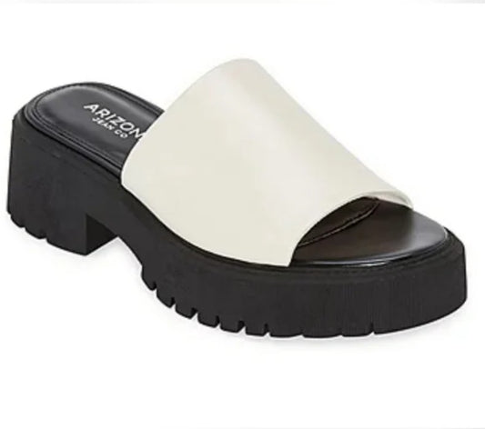 Arizona Jean Co Women's Size 8, Raven Platform Slide Sandals, Black & White