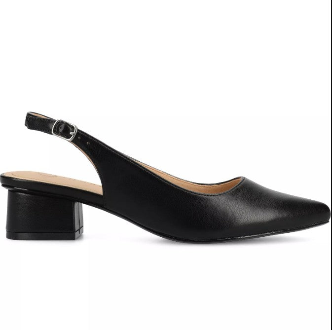 Journee Women's Size 11 Wide, Sling Back Low Block Heel Pumps, Black