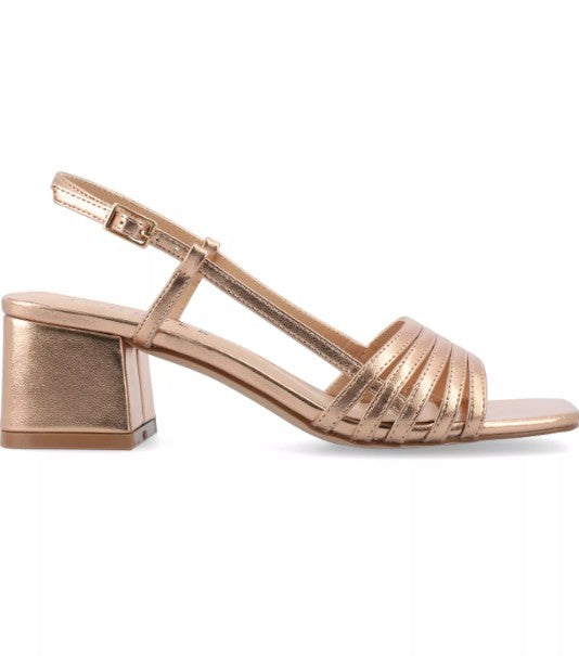 Journee Collection Women Size 6.5 M, Shayana Slingback Heel Sandals, Rose Gold