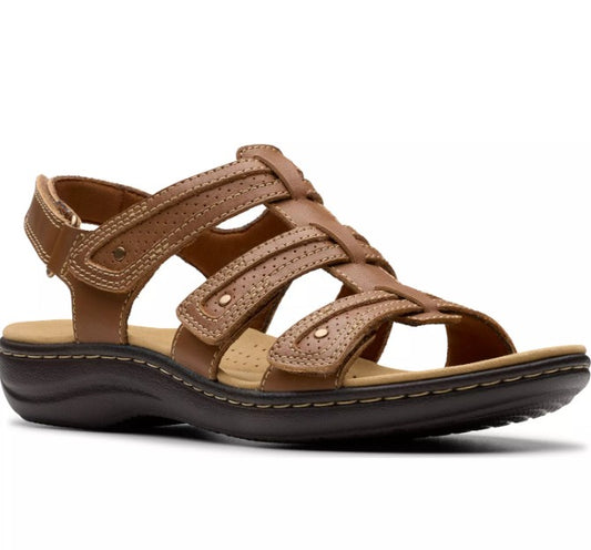 Clark's Women's Size 9, Laurieann Ivy Rip Tape Casual Sandals, Tan Leather