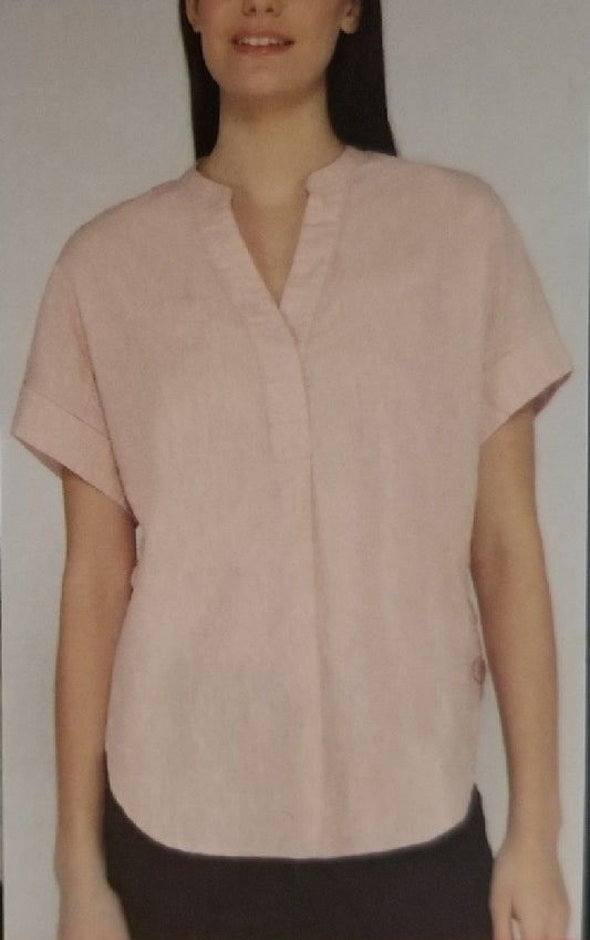 Nicole Miller Ladies' Size Medium Short Sleeve Linen Blend Top, Light Pink