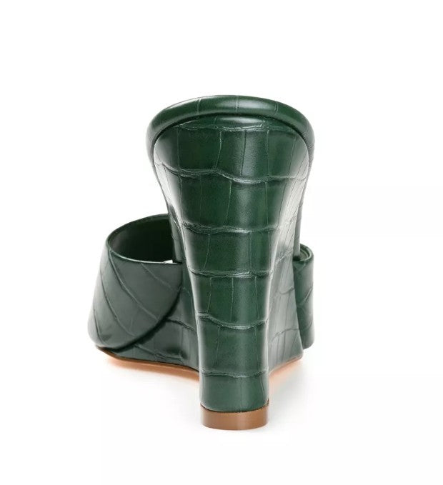 Journee Collection Women Size 6, Vivvy Wedge Heel Sandals, Green Faux Croc